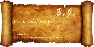 Balk Jávorka névjegykártya